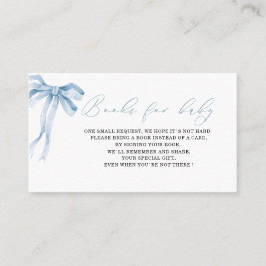 Waterverf blauw strikje baby shower boeken voor B Informatiekaartje (Voorkant)