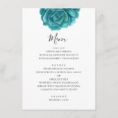 Waterverf blauw succulent. Blauwgroen bruiloft. bo Menu (Voorkant)