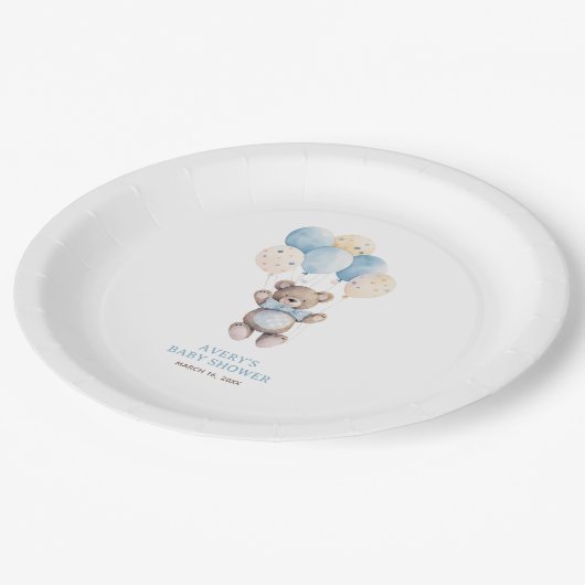 Waterverf Blauw Teddy Bear Boy Baby shower Papieren Bordje (Gekanteld)