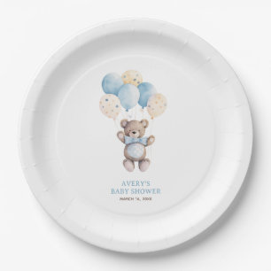 Waterverf Blauw Teddy Bear Boy Baby shower Papieren Bordje