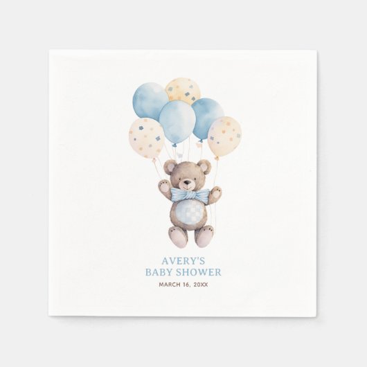 Waterverf Blauw Teddy Bear Boy Baby shower Servet (Voorkant)