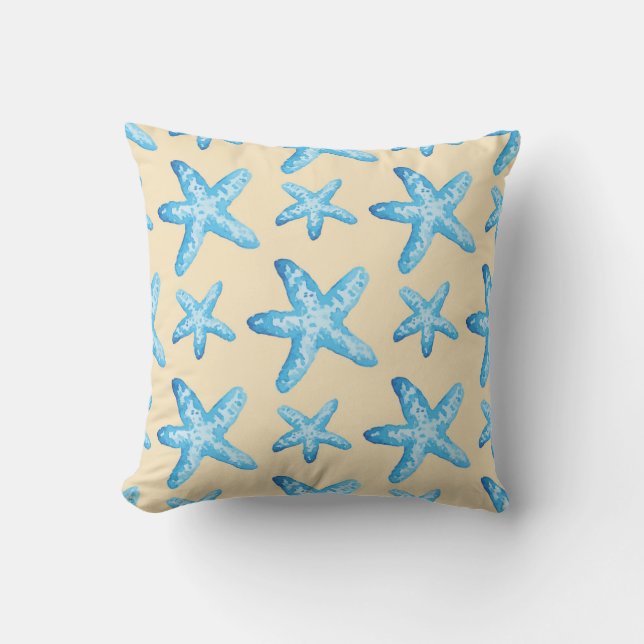 Waterverf blauw tongpatroon kussen (Voorkant)