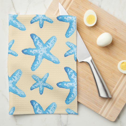 Waterverf blauw tongpatroon theedoek (Quarter Fold)