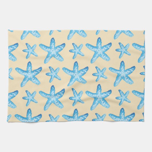 Waterverf blauw tongpatroon theedoek (Horizontaal)