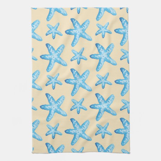 Waterverf blauw tongpatroon theedoek (Verticaal)