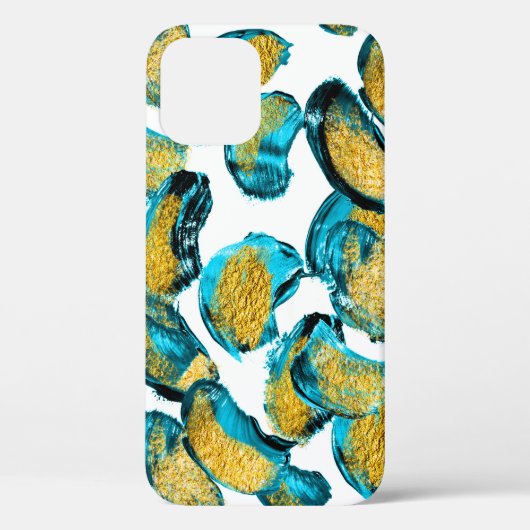 Waterverf blauw, turkoois, gouden kunst. Case-Mate iPhone case (Achterkant)