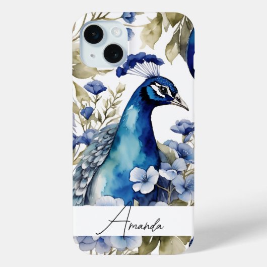 Waterverf Blauw Unieke Peacock Aangepaste Tekst Case-Mate iPhone Case (Achterkant)