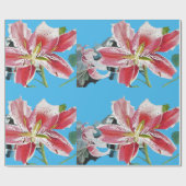 Waterverf Blauw van rode roze Lily Flower Floral Cadeaupapier (Vlak)