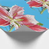Waterverf Blauw van rode roze Lily Flower Floral Cadeaupapier (Hoek)