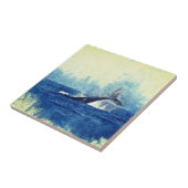 waterverf, blauw van walvis uit de oceaan tegeltje (Zijkant)