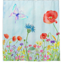 waterverf blauw van wilde bloemen papaverweide vli