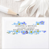 Waterverf blauw vergeet me niet bloemenretour etiket (Insitu)