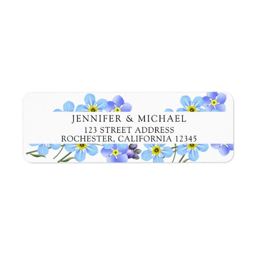 Waterverf blauw vergeet me niet bloemenretour etiket (Voorkant)