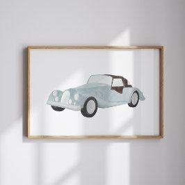 Waterverf blauw vintage auto poster