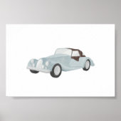 Waterverf blauw vintage auto poster (Voorkant)