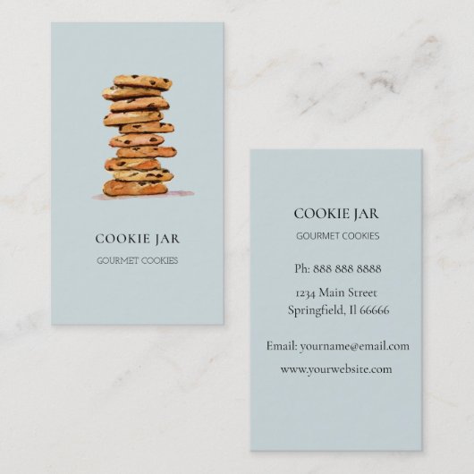 Waterverf blauw visitekaartje van koekjesbakkerij (Voorkant / Achterkant)