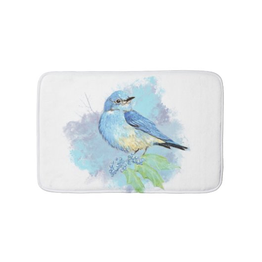 Waterverf Blauw Vogel Natuur Kunst Badmat (Voorkant)