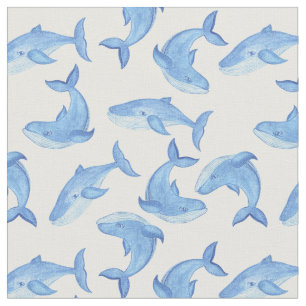 Waterverf Blauw walvispatroon 3 Stof