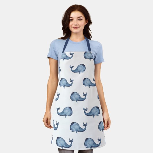 Waterverf blauw walvispatroon. nautisch zee schort (Gedragen)