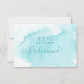 Waterverf Blauw Water Wil je mijn bruidsmeisje zij Kaart (Voorkant)