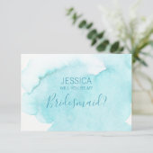 Waterverf Blauw Water Wil je mijn bruidsmeisje zij Kaart (Staand voorkant)