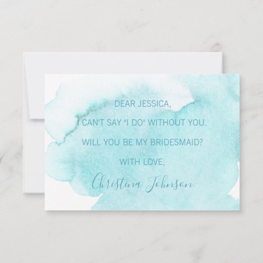 Waterverf Blauw Water Wil je mijn bruidsmeisje zij Kaart (Achterkant)