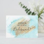 Waterverf Blauw Water Wil je mijn bruidsmeisje zij Kaart (Staand voorkant)