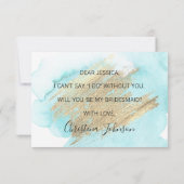 Waterverf Blauw Water Wil je mijn bruidsmeisje zij Kaart (Achterkant)