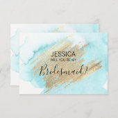 Waterverf Blauw Water Wil je mijn bruidsmeisje zij Kaart (Voorkant / Achterkant)