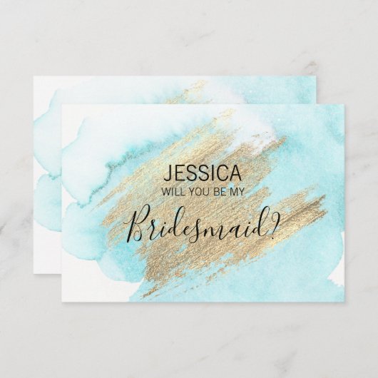 Waterverf Blauw Water Wil je mijn bruidsmeisje zij Kaart (Voorkant / Achterkant)