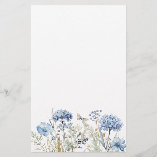 Waterverf Blauw Wildbloemen Papier Papier (Achterkant)