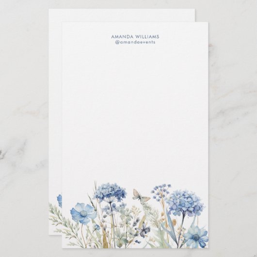 Waterverf Blauw Wildbloemen Papier Papier (Voorkant / Achterkant)