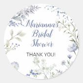 Waterverf Blauw Wilde Bloem Frame Bruiloft Feest Ronde Sticker (Voorkant)