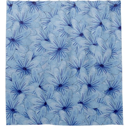 Waterverf Blauw Wilde Bloemen Boeket Douchegordijn (Voorkant)