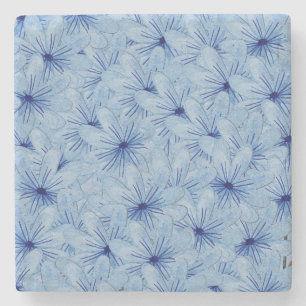 Waterverf Blauw Wilde Bloemen Boeket Stenen Onderzetter