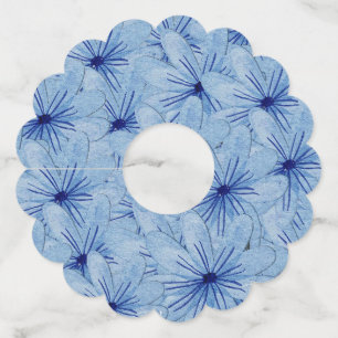 Waterverf Blauw Wilde Bloemen Boeket Wijnglaslabel