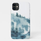 Waterverf Blauw Winterwoud Monogram Case-Mate iPhone Case (Achterkant)