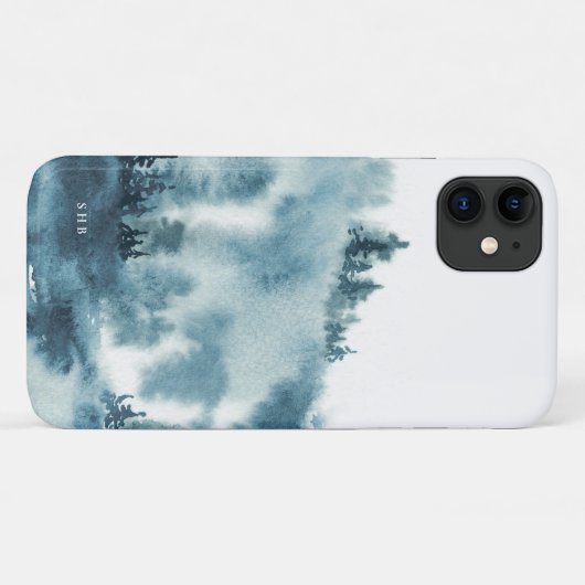 Waterverf Blauw Winterwoud Monogram Case-Mate iPhone Case (Achterkant (horizontaal))