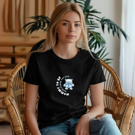 Waterverf blauw wit baby shower jongen beer zwart t-shirt