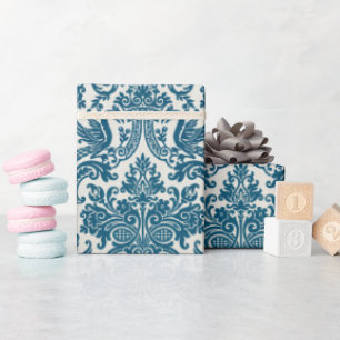 Waterverf Blauw & Wit Bloemen Patroon Cadeaupapier