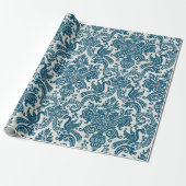 Waterverf Blauw & Wit Bloemen  Patroon Cadeaupapier (Uitgerold)