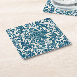 Waterverf Blauw & Wit Bloemen Patroon Kartonnen Onderzetters