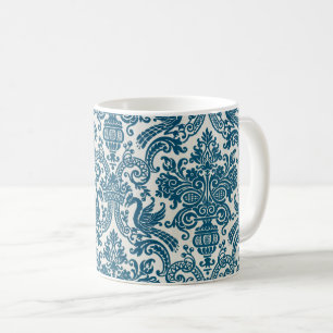 Waterverf Blauw & Wit Bloemen  Patroon Koffiemok