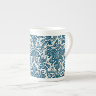 Waterverf Blauw & Wit Bloemen Patroon Porselein Kop