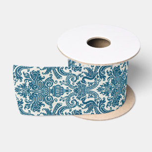 Waterverf Blauw & Wit Bloemen Patroon Satijnen Lint