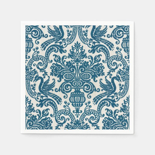 Waterverf Blauw & Wit Bloemen  Patroon Servet (Voorkant)