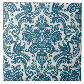 Waterverf Blauw & Wit Bloemen  Patroon Tegeltje (Voorkant)