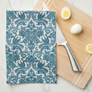 Waterverf Blauw & Wit Bloemen  Patroon Theedoek