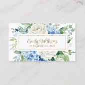 Waterverf Blauw & Wit Bloemen Visitekaartje (Voorkant)