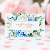 Waterverf Blauw & Wit Bloemen Visitekaartje